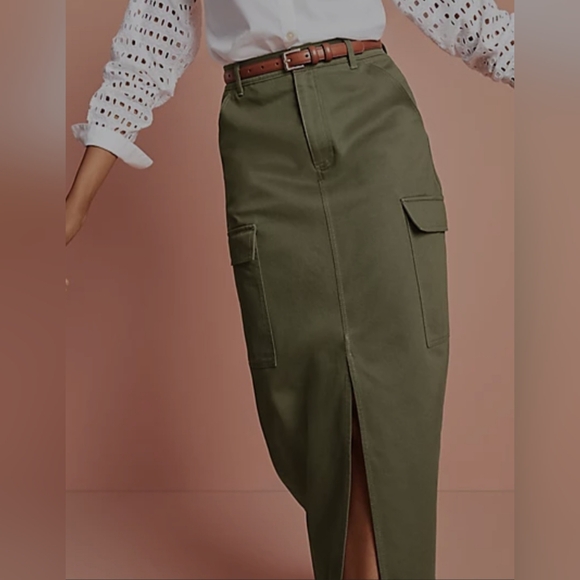 Ann Taylor LOFT Military Green Cargo Skirt Women's Size 10 Open Front - Picture 15 of 16
